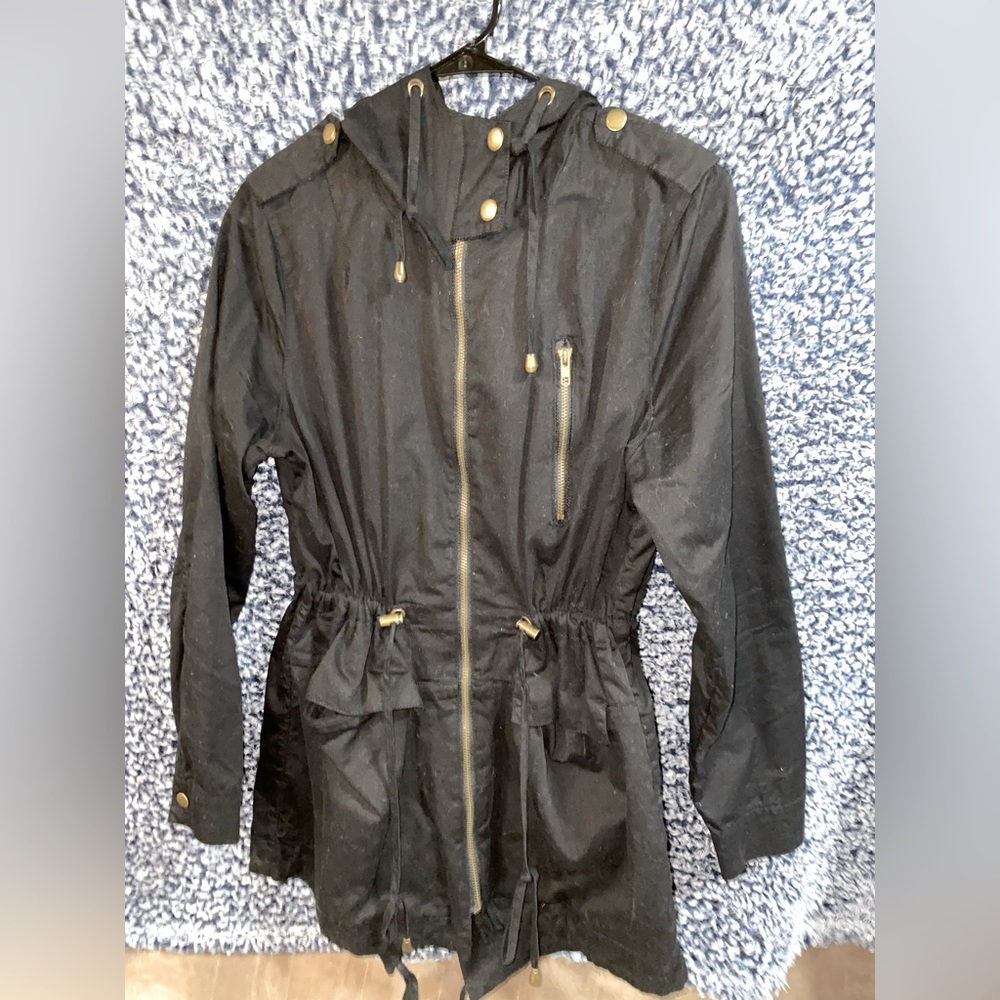 Fashion Nova Hooded Jacket Womens Size Medium Black Cotton Full Zip Wanderer